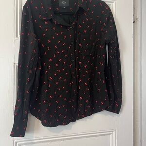 Rails Women’s Size M Collared Shirt with Metallic Red Cherry pattern